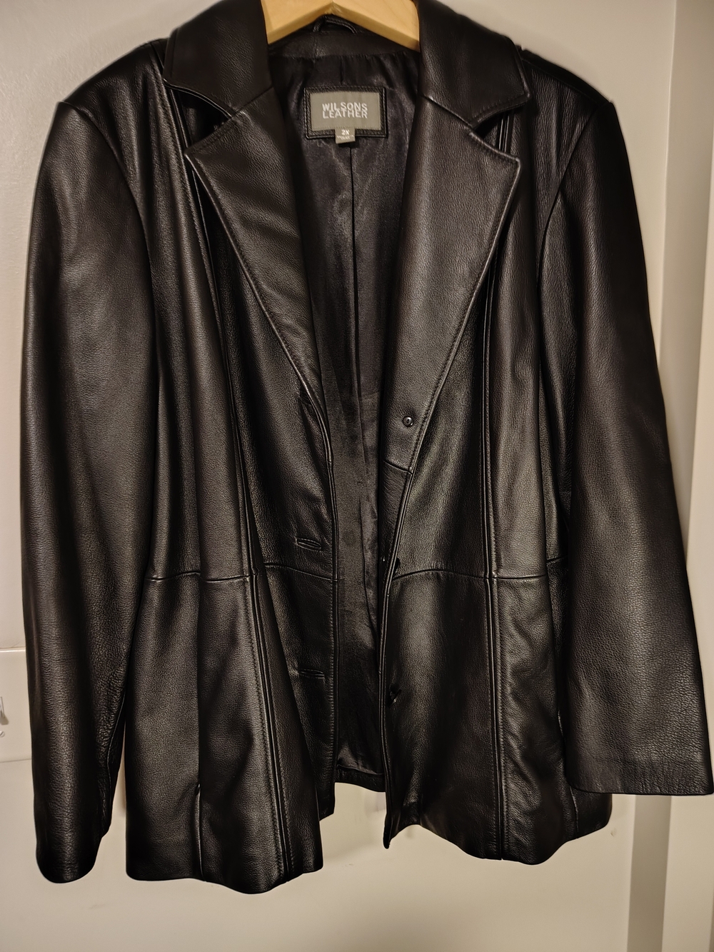 Wilsons Genuine Black Leather Blazer-Mobster Wife Style Jacket